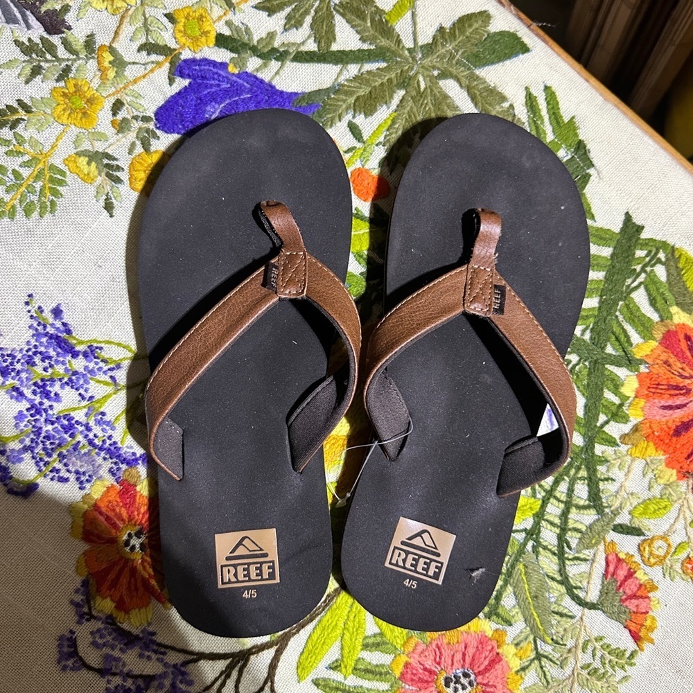 Kids Boys Reef Brown Flip Flop Sandals sz 4/5